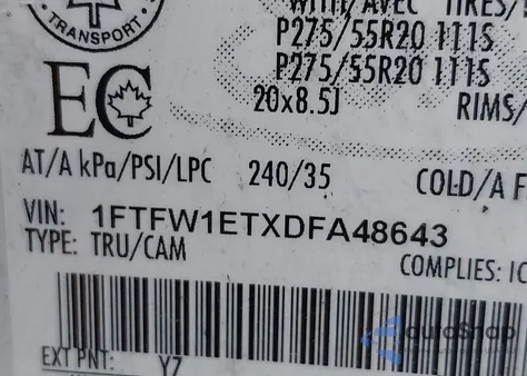 2013 Ford F-150 Fx4 из США, поврежденный, VIN 1FTFW1ETXDFA48643